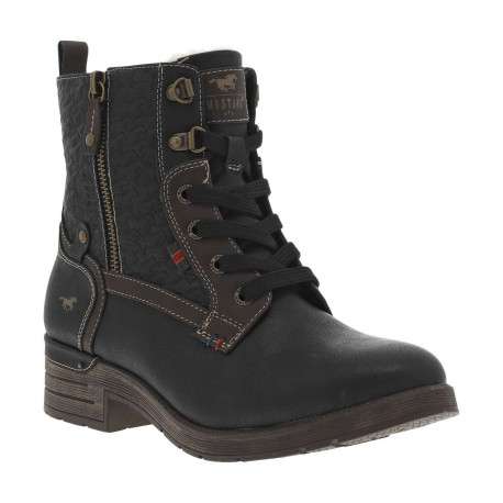 Bottines noires à talon décroché bas avec un zip et des lacets ronds - Image 3