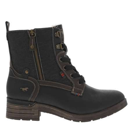 Bottines noires à talon décroché bas avec un zip et des lacets ronds - Image 2