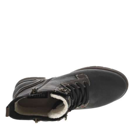 Bottines noires à talon décroché bas avec un zip et des lacets ronds - Image 4