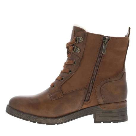 Bottines brunes à talon décroché bas avec un zip et des lacets ronds
