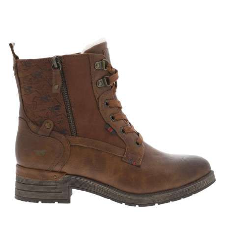 Bottines brunes à talon décroché bas avec un zip et des lacets ronds - Image 2