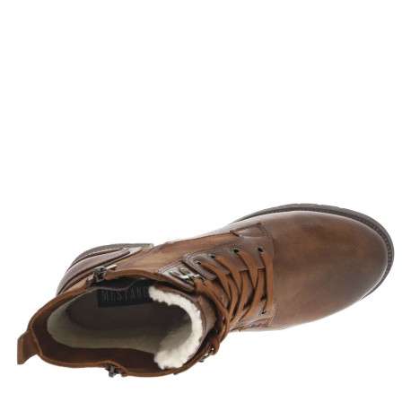 Bottines brunes à talon décroché bas avec un zip et des lacets ronds - Image 4