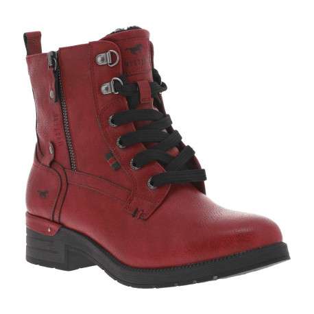 Bottines rouges à talon décroché bas avec un zip et des lacets ronds - Image 3