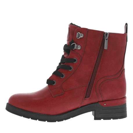 Bottines rouges à talon décroché bas avec un zip et des lacets ronds