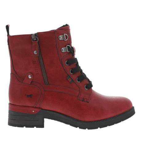 Bottines rouges à talon décroché bas avec un zip et des lacets ronds - Image 2