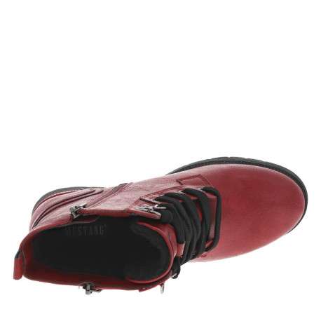 Bottines rouges à talon décroché bas avec un zip et des lacets ronds - Image 4
