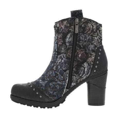 Boots noires et multicolores à talon décroché haut avec un zip