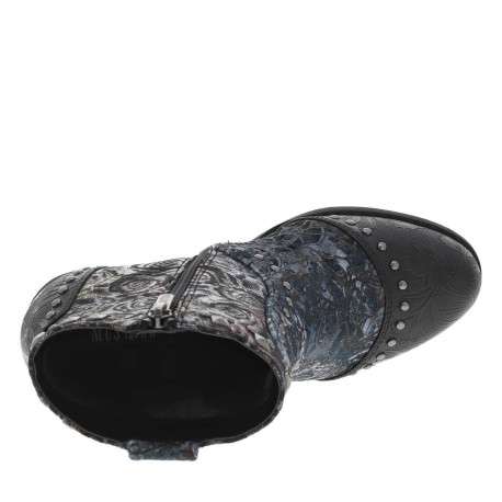 Boots noires et multicolores à talon décroché haut avec un zip - Image 4
