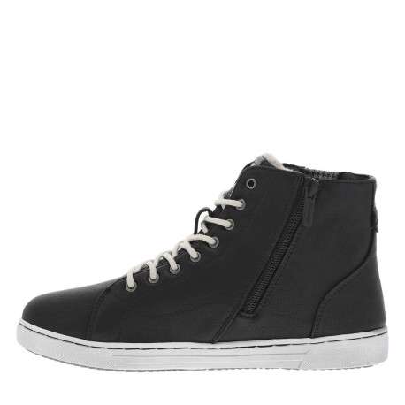 Baskets noires montantes à talon plat avec des lacets ronds blancs