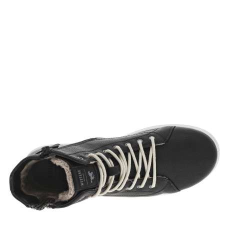 Baskets noires montantes à talon plat avec des lacets ronds blancs - Image 4