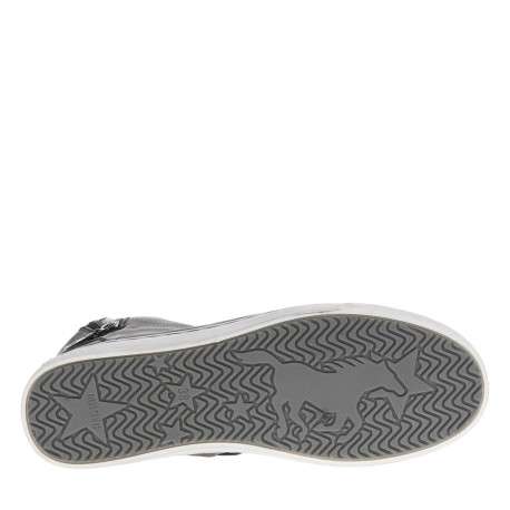 Baskets noires montantes à talon plat avec des lacets ronds blancs - Image 5