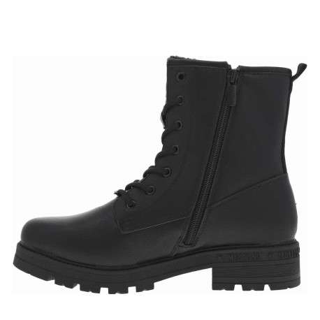 Bottines noires à talon décroché bas avec un zip et des lacets ronds