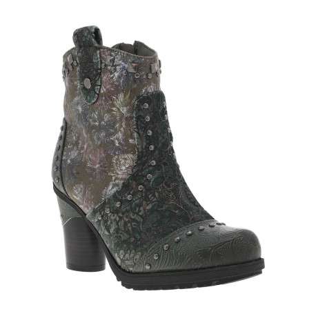Boots kaki et multicolores à talon décroché haut avec un zip - Image 3