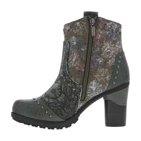 Boots kaki et multicolores à talon décroché haut avec un zip
