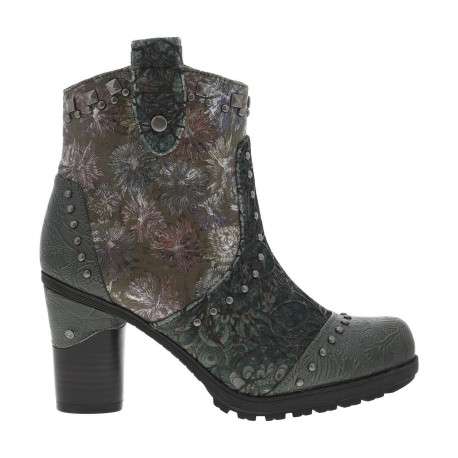 Boots kaki et multicolores à talon décroché haut avec un zip - Image 2