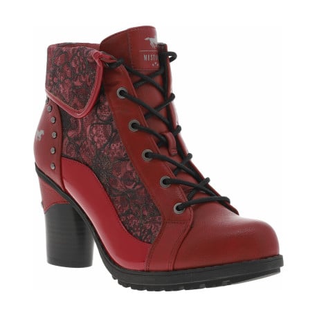 Bottines rouges à talon décroché haut avec un zip et des lacets ronds - Image 3