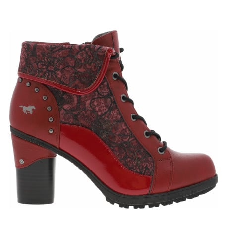 Bottines rouges à talon décroché haut avec un zip et des lacets ronds
