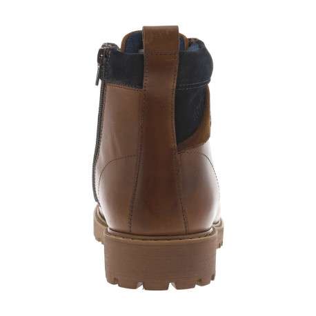 Bottines en cuir cognac à talon décroché bas avec zip et lacets ronds - Image 6