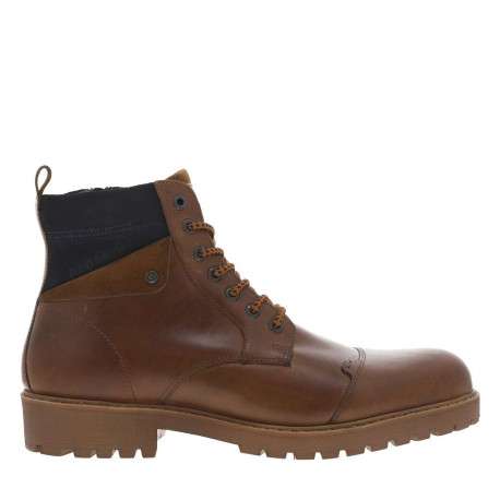 Bottines en cuir cognac à talon décroché bas avec zip et lacets ronds - Image 2