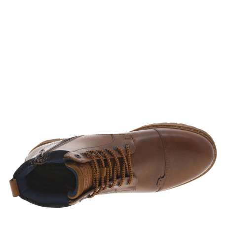 Bottines en cuir cognac à talon décroché bas avec zip et lacets ronds - Image 4