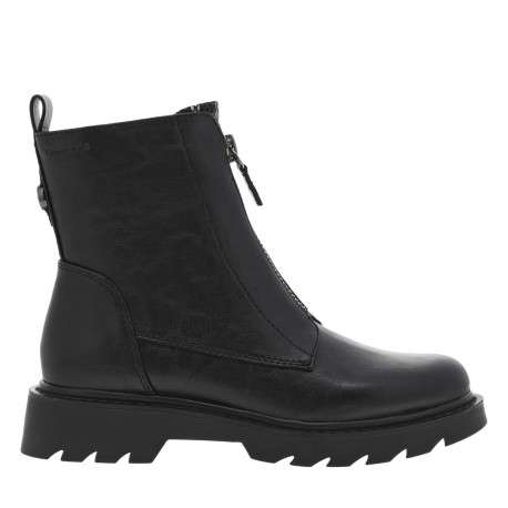 Boots noires à talon plat avec une fermeture zippée centrale et latérale - Image 2