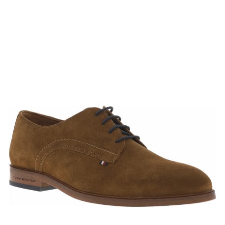 Derbies en cuir cognac avec talon décroché bas et lacets ronds