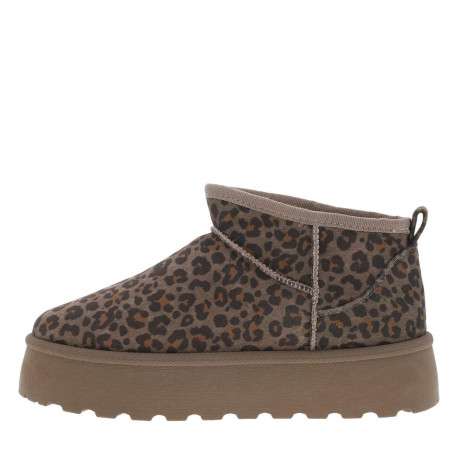 Boots slip-on taupe à motif léopard avec une semelle à plateforme