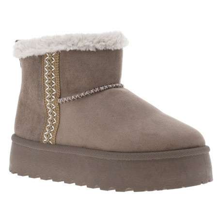 Boots taupe à talon compensé pourvue d'une doublure en fausse fourrure - Image 3