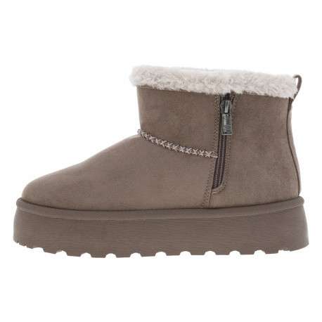 Boots taupe à talon compensé pourvue d'une doublure en fausse fourrure
