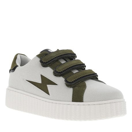 Tennis kaki à talon compensé bas et à bandes auto-agrippantes