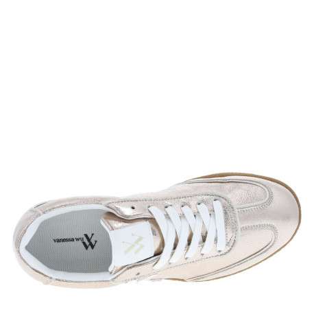 Tennis blanches et dorées à lacets plats et logo de la marque - Image 4