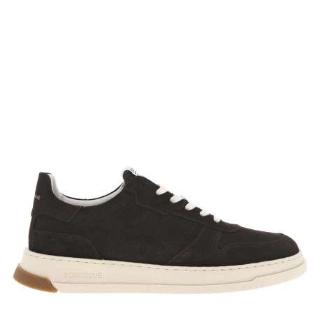 Tennis en cuir nubuck chocolat à talon plat avec des lacets blancs - Image 2