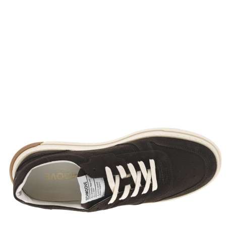 Tennis en cuir nubuck chocolat à talon plat avec des lacets blancs - Image 4
