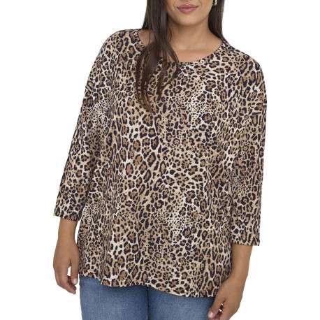 T-shirt motif léopard avec un col rond et des manches longues - Image 3