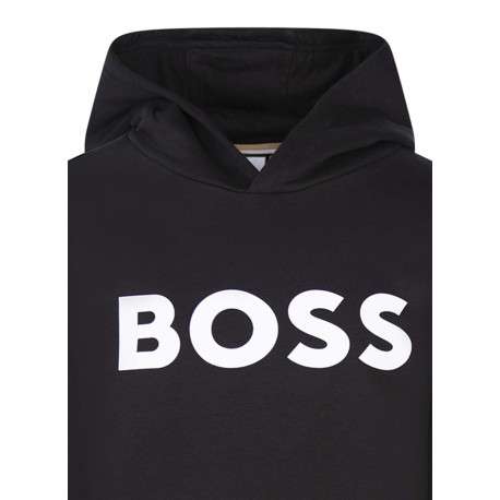 Sweat noir uni avec un col à capuche et un logo sur le torse - Image 3