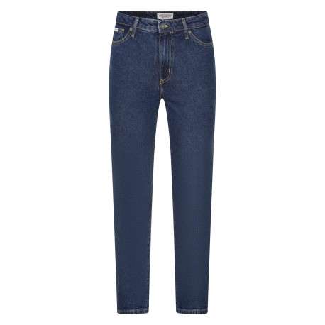 Jean en coton bleu indigo uni à taille haute avec une coupe droite