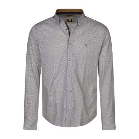 Chemise en coton camel à minis motifs avec une coupe slim et le logo brodé