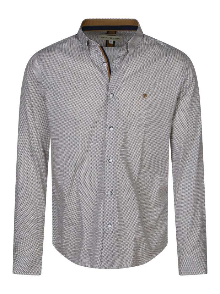 Chemise en coton camel à minis motifs avec une coupe slim et le logo brodé