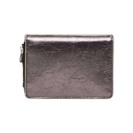 Petit porte-monnaie gris métallisé fermé par un zip et tressé sur les bords - Image 2