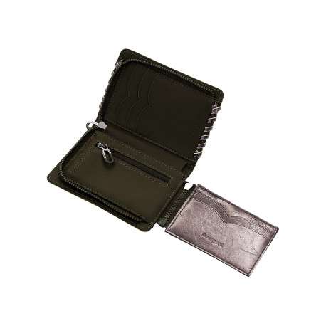 Petit porte-monnaie gris métallisé fermé par un zip et tressé sur les bords - Image 3