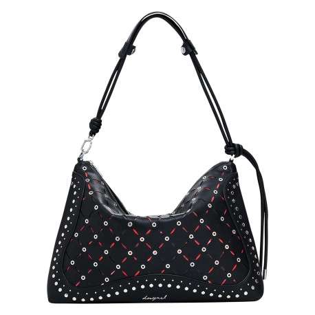 Sac porté épaule noir zippé avec des œillets et des clous décoratifs