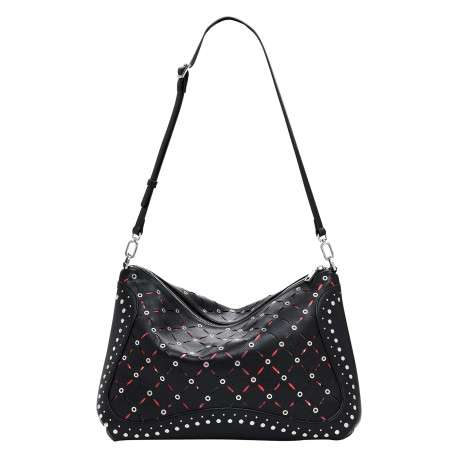 Sac porté épaule noir zippé avec des œillets et des clous décoratifs - Image 2