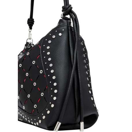 Sac porté épaule noir zippé avec des œillets et des clous décoratifs - Image 3