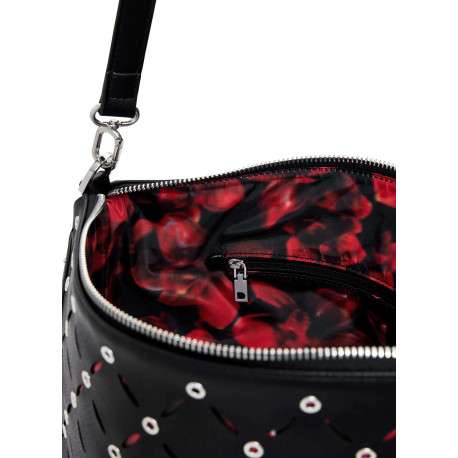 Sac porté épaule noir zippé avec des œillets et des clous décoratifs - Image 4