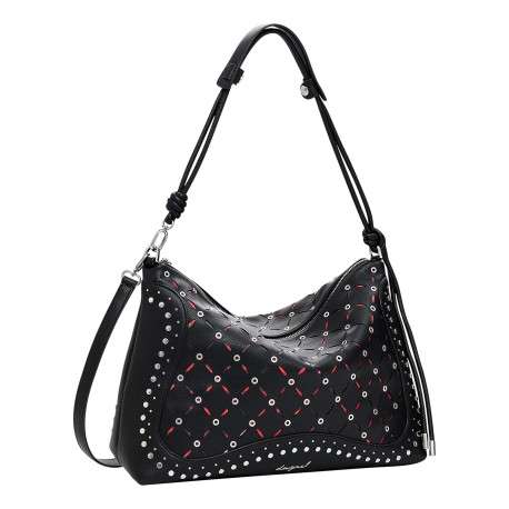 Sac porté épaule noir zippé avec des œillets et des clous décoratifs - Image 5
