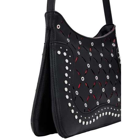 Sac à bandoulière noir zippé avec des œillets et des clous décoratifs - Image 4