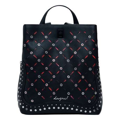 Sac à dos noir zippé avec des œillets et des clous décoratifs