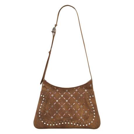 Sac à bandoulière camel zippé avec des œillets et des clous décoratifs - Image 2