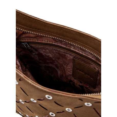 Sac à bandoulière camel zippé avec des œillets et des clous décoratifs - Image 3