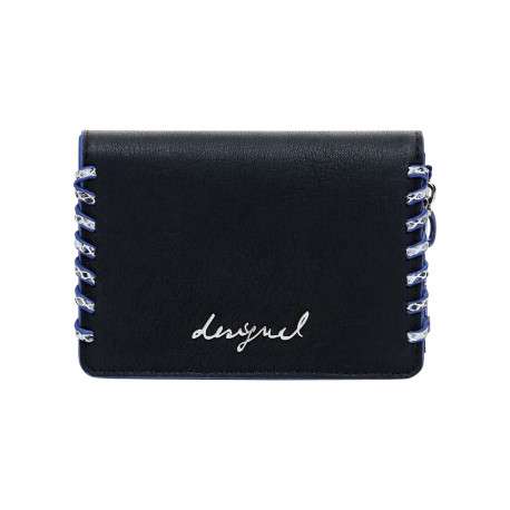 Petit porte-monnaie noir zippé avec des détails peau de serpent